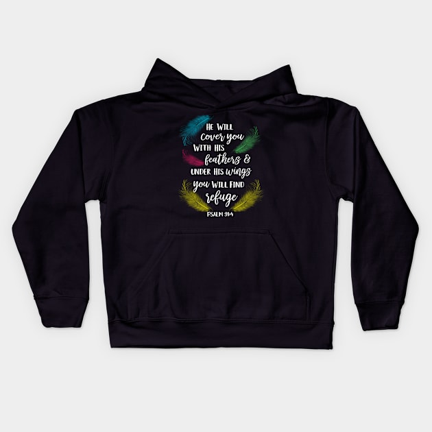 Cover You With His Feathers Psalm 91:4 Parrot bird Kids Hoodie by Einstein Parrot